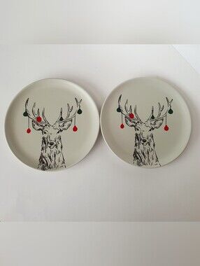 Destination Holiday Ceramic Reindeer 8.5 Inch Plates Set of 2